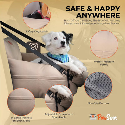 Maxi Premium Dog Car Seat for Small to Medium Dogs- Puppy Portable Dog Booster Seat with Clip-On Leash and Adjustable Straps- Up to 35 lbs