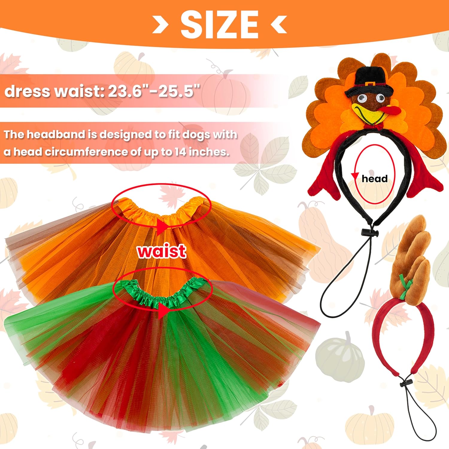 PAWNISAW Thanksgiving & Christmas Dog Costume Set, Cute Turkey & Antler Headband & Dog Tutu Dress Holiday Party Outfit Accessories for Medium, Large Dogs