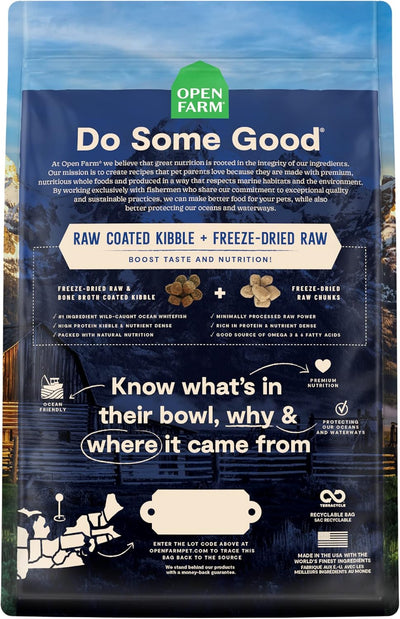 Open Farm, RawMix Dry Dog Food with Ancient Grains, Protein-Packed Kibble Coated in Bone Broth with Freeze Dried Raw Chunks, Salmon Whitefish & Rockfish, Wild Ocean Recipe, 20lb Bag
