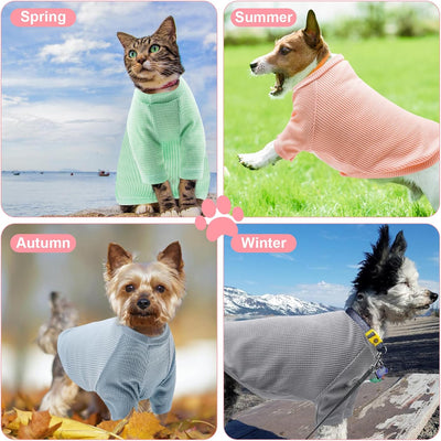4 Pack Striped Dog Shirts Waffle Dog Clothes for Small Medium Dogs, Stretchy Dogs Boy Girl Dog T-Shirts Lightweight, Soft and Breathable Puppy Kitten Dog Shirts for Chihuahua