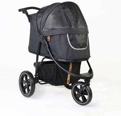 COOPER dog & pet robust buggy, jogger holds up to 32 kg / 70lbs, easy fold, multi-height adjustable soft touch handle, reflective accents, mesh inserts, zippered exits, storage basket below