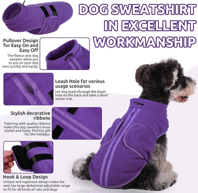 Queenmore Women's Small Dog Sweaters, Soft Fleece Vest Dogs Cats Boy or Girl, Warm Winter Solution with Leash Hole (Lavender, S)