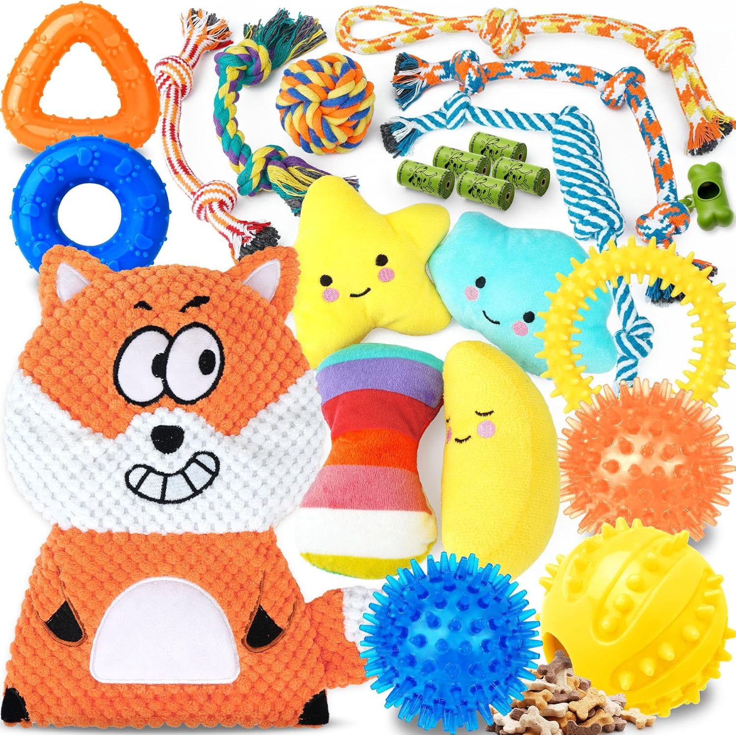 Zeaxuie 25 Pack Luxury Dog Chew Toys for Puppy, Dog Toys with Ropes, Treat Ball and Squeaky Puppy Toys for Teething Small Dogs