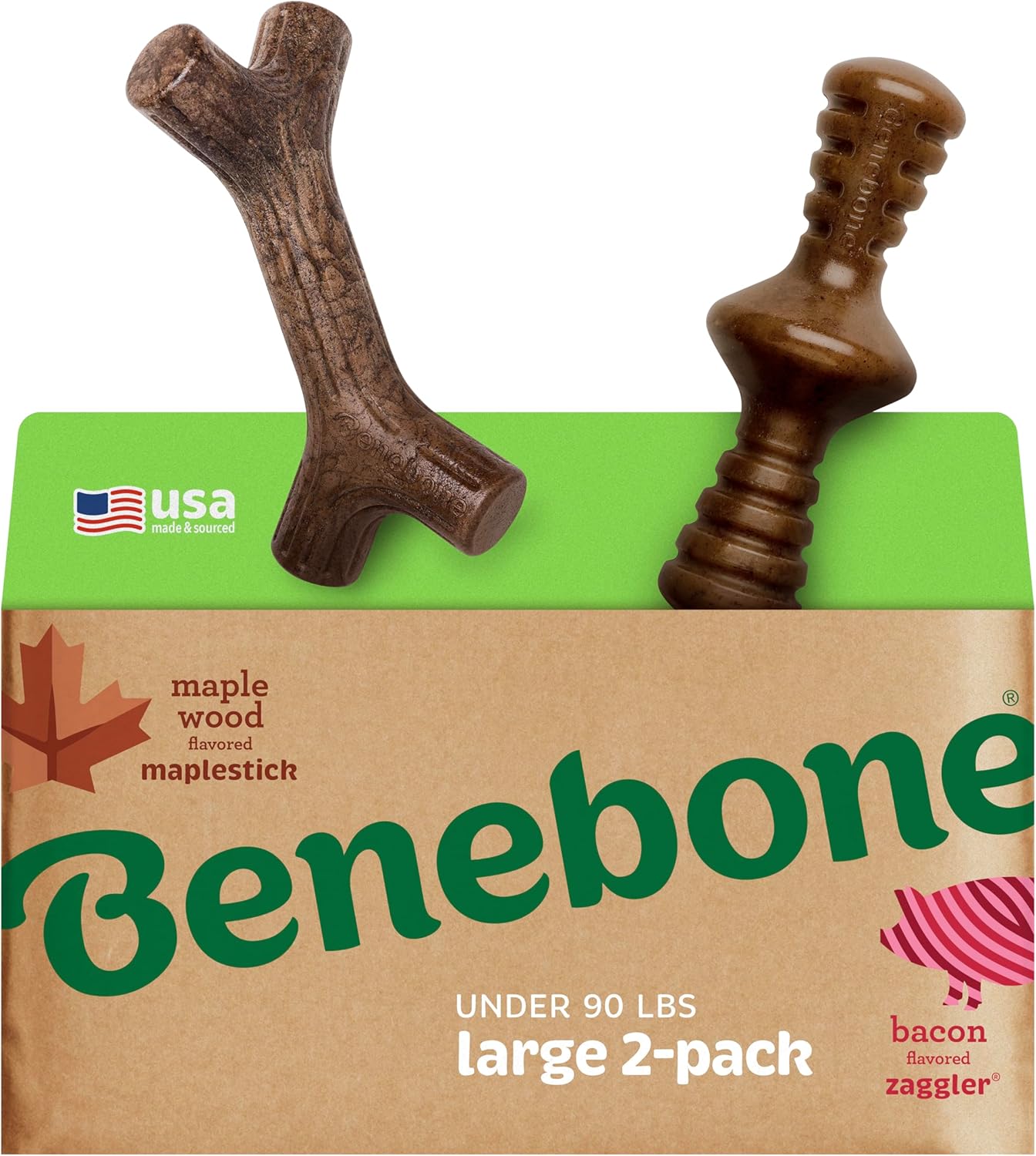Benebone 2 Count (Pack of 1) Wishbone/Dental Durable Dog Chew Toys, Real Bacon, Made in USA, Small