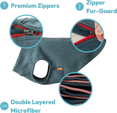 Gooby Zip Up Microfiber Fleece Sweater - Turquoise, Large - Warm Double Layered, Step-in Jacket Without Leash - Winter Sweaters