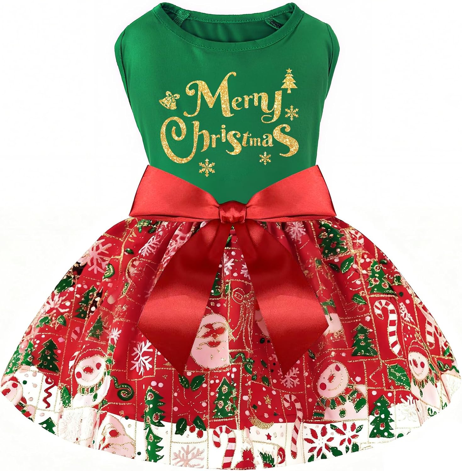 Dog Christmas Outfit Sparkly Pet Holiday Tulle Dress Christmas Dog Dress Pet Dress with Bow Puppy Sundress for Small Dogs Cat Clothes (M)