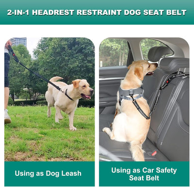 Junreox 2 Packs Dog Seat Belt, 3rd Generation Dog Seatbelt Harness with Adjustable Metal Buckle, Elastic Bungee Reflective Vehicle Car Headrest Restraint Tether for Small Medium Large Pet