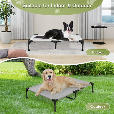 Cama elevada para perros, camas elevadas para perros grandes, cama hamaca para perros al aire libre con malla transpirable, fácil de montar, antideslizante, gris, L
