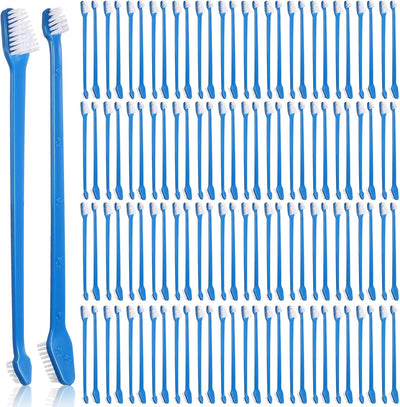 Gerrii 200 Pcs Dog Toothbrush Double Headed Pet Toothbrush Long Handle Dog Tooth Brushing Kit Soft Bristles Pet Tooth Brush for Doggy Cat and Most Pets Teeth Cleaning Dental Oral(Blue)