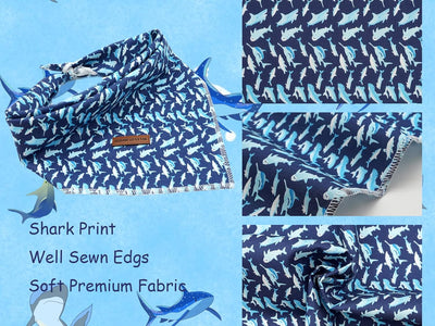 Elegant Little Tail Dog Bandana - Shark Print Pet Birthday Gift, Boy Bibs Scarf, Soft Adjustable Square Kerchief for Large Dogs