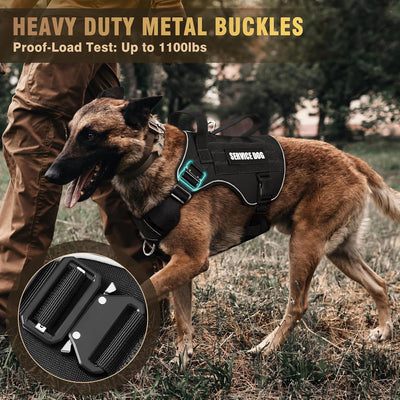 WINSEE Tactical Dog Harness for Large Dog, Heavy Duty Service Dog MOLLE Vest with 10 Pet Patches, No Pull Military Working Vest for Training Hunting Walking
