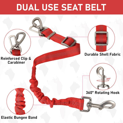 GAMUDA Dog Harness, Collar and Seat Belt Set, Vehicle Safety Harness, Retractable Adjustable Pet Seatbelts with Travel Strap and Carabiner for Most Cars (Red, S)