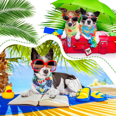 Chunful 50 Pieces Dog Bandanas for Summer Bulk Hawaiian Bandanas Bib Triangle Dog Scarf Set with Fruit Leave Flamingo Pattern for Summer Pet Costume Accessories Decoration(25.6 x 17.7 x 17.7 Inches)