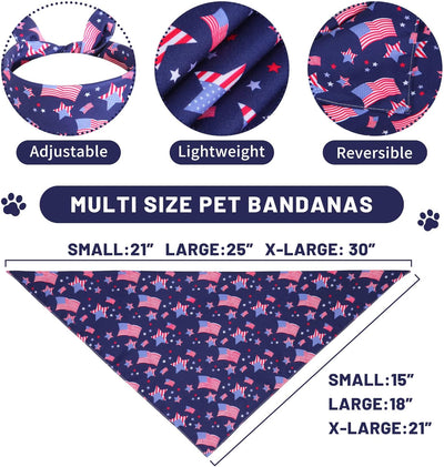 4th of July Dog Bandanas Large 2PCS, American Flag Patriotic Scarf, Independence Holiday Bandana,Premium Durable Triangle Reversible USA Bandana for Medium Large Dogs Cats