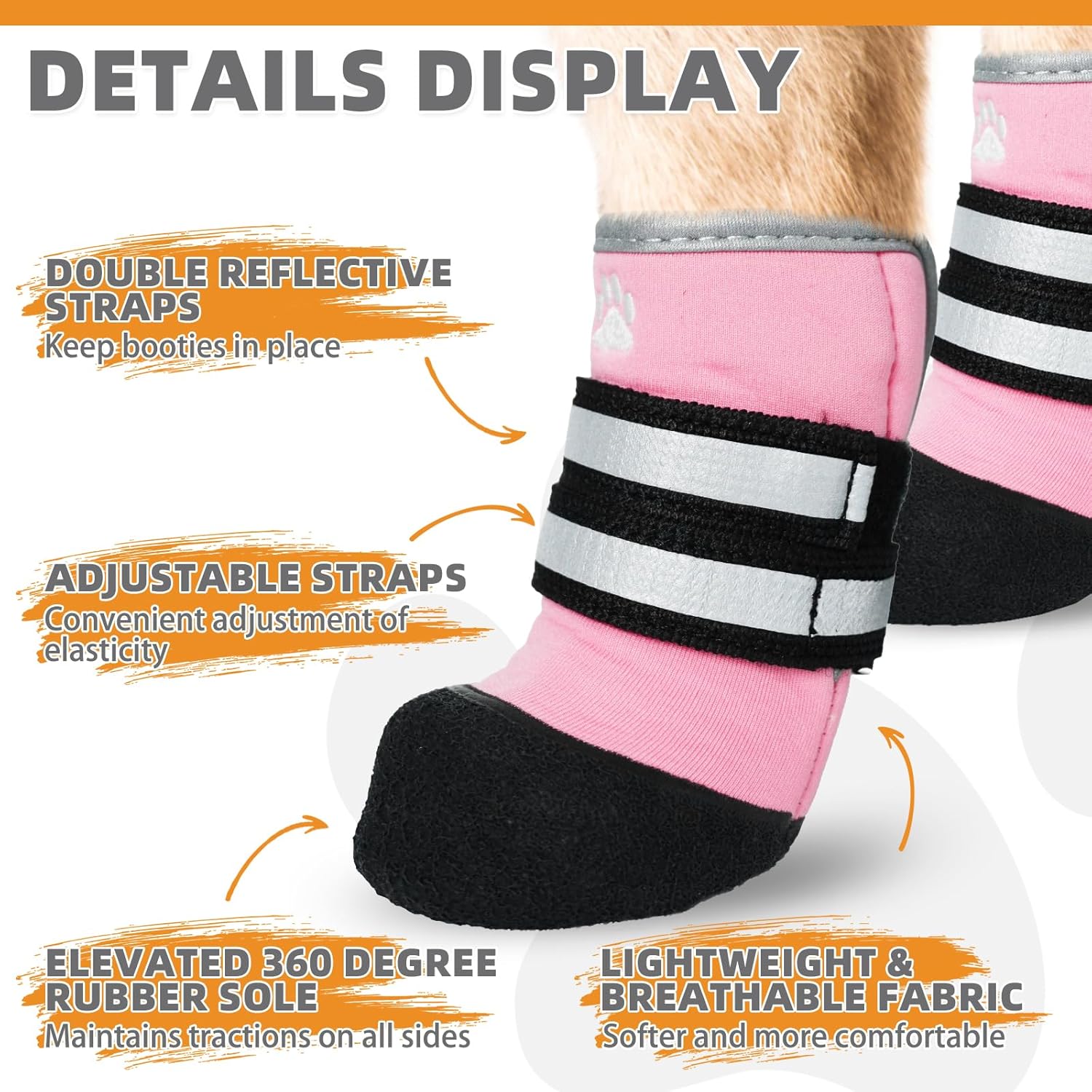 KOOLTAIL Dog Booties for Hot Pavement,Summer Dog Shoes for Small Medium Large Size Dogs, Waterproof Anti-Slip Dog Boots & Paw Protectors for Hardwood Floor,Indoor Outdoor Water Shoes,Pink