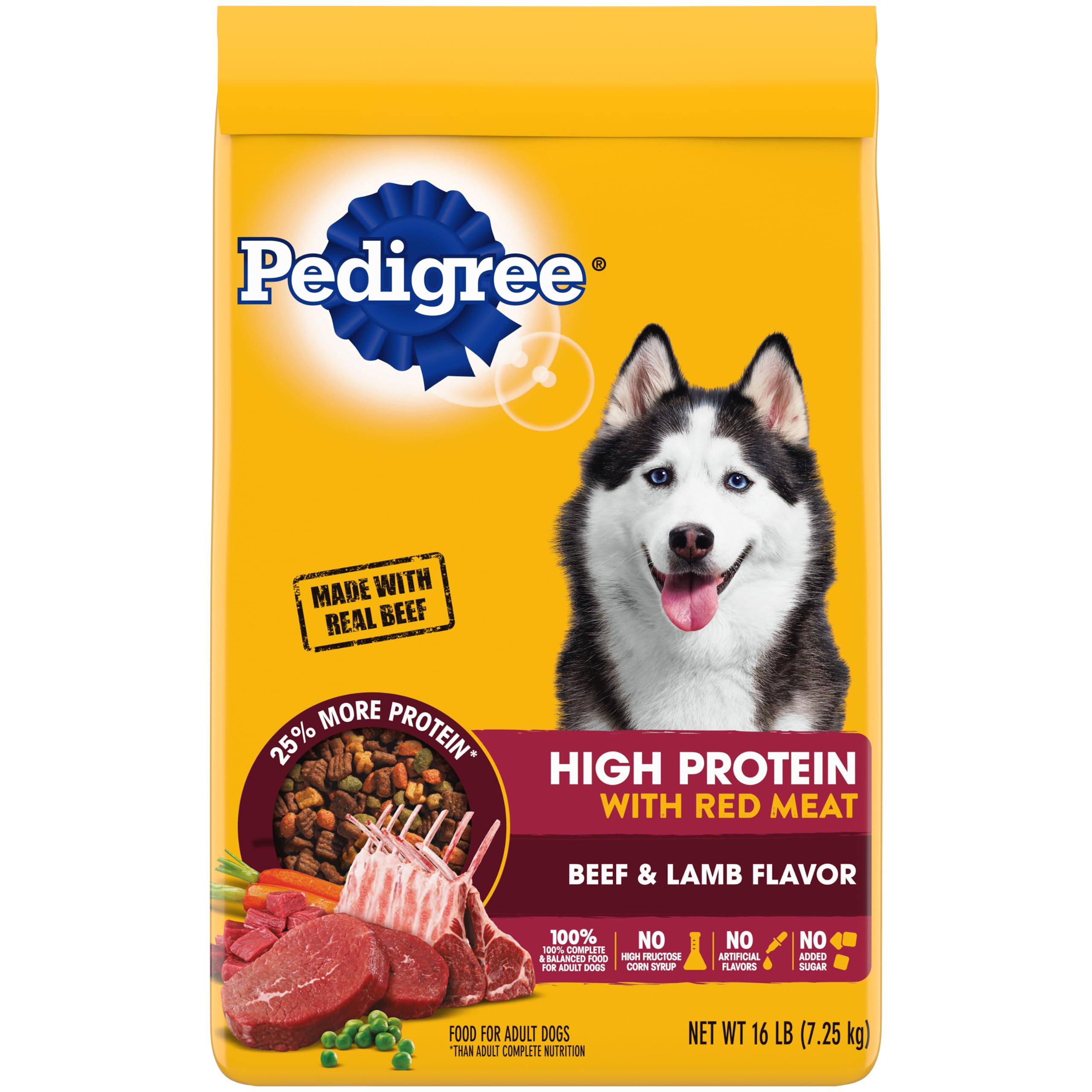 Pedigree High Protein Adult Dry Dog Food Beef and Lamb Flavor Dog Kibble, 18 lb. Bag