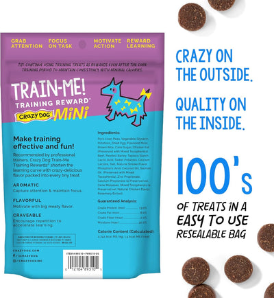 Crazy Dog Mini Train-Me! Training Treats 10 oz. Pouch, Beef Flavor, with 500 Treats per Bag, Recommended by Dog Trainers