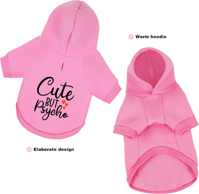 Cute but Psycho Dog Hoodie - Warm and Soft Dog Sweatshirt with Leash Hole, Fun Slogan Print, Cozy Winter Coat for Small Medium Dogs and Cats, Perfect for Cold Weather and Daily Walks.Pink S
