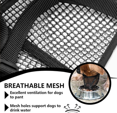 Dog Muzzle with Breathable Mesh for Small Medium Large Breeds - Allows Panting and Drinking, Won't Rub Nose(L,Black)