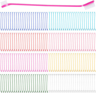 Nuogo 200 Pcs Dog Toothbrush Bulk Dual Headed Dental Brushes Dogs Tooth Brushing Kit Long Handle Pet Tooth Brush for Puppy Large Small Cats and Most Pets Teeth Cleaning Dental Care Supplies, 8 Colors