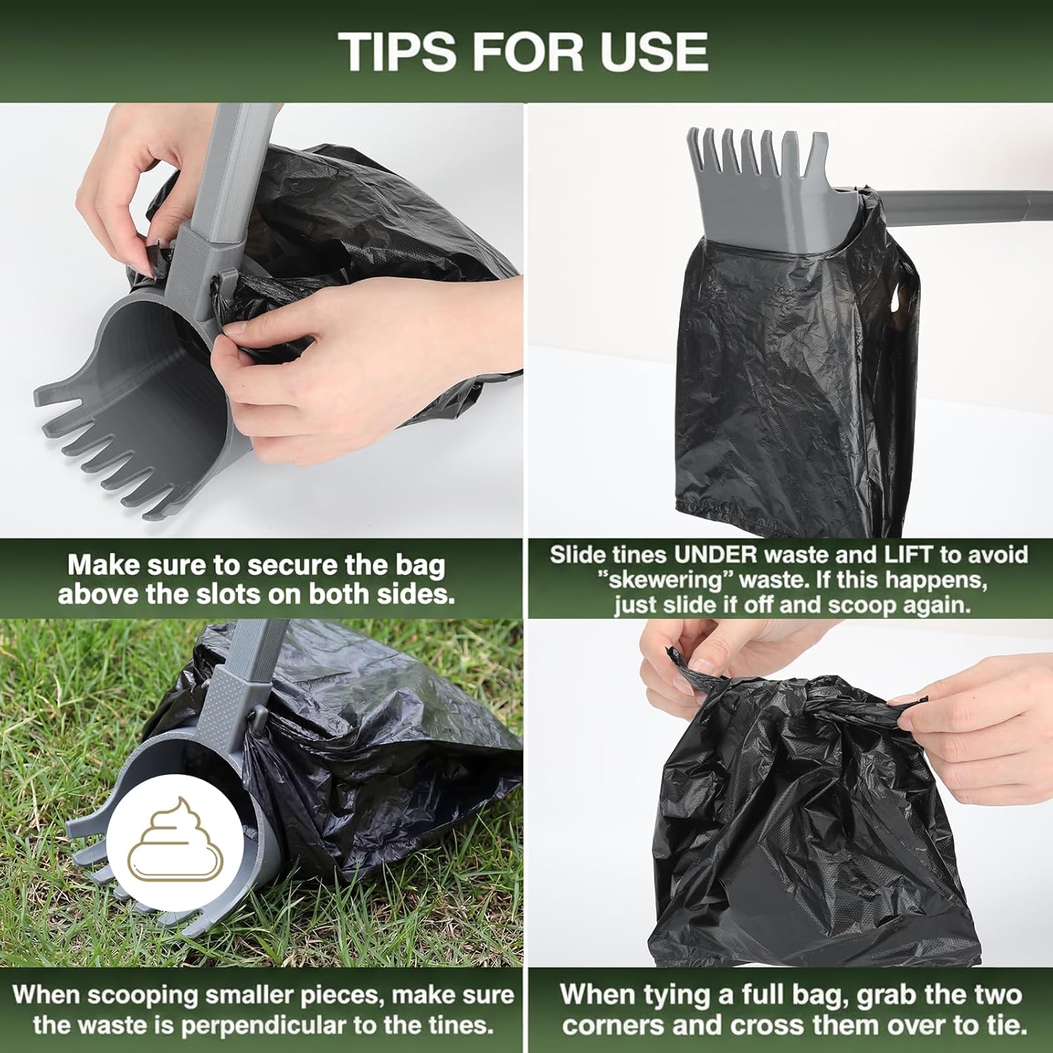 51 Pcs Dog Pooper Scooper with Bag Attachment 30" Pole Small to Large Dogs Heavy Duty Dog Pooper Scooper with 50 Refill Bags Long Handle for Yard Waste Cleanup on Grass Yard One Hand Use