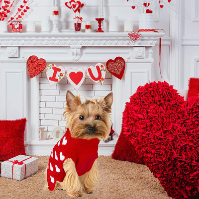 2 Pack Valentine Dog Sweater Dog Valentines Clothes Outfit Knitted Heart Sweater for Small Medium Large Dogs Pets (Red & Pink, Small)