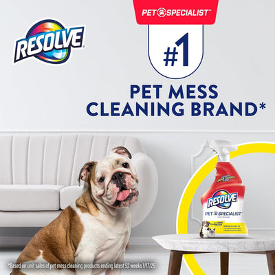 Resolve Pet Specialist - Spray destructor de orina – Removedor de manchas y olores de mascotas, solución limpiadora de alfombras para orina de gatos y perros, 22 onzas líquidas