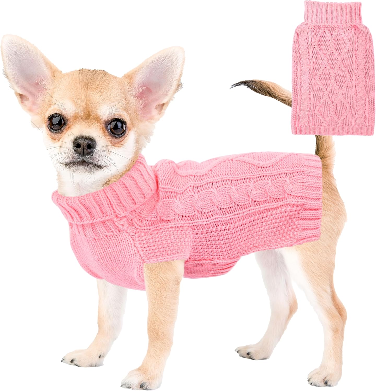 Dog Sweaters for Small Dogs XS Dog Sweater Winter Dog Clothes Boy Chihuahua Yorkie Sweater Warm Pet Clothes Knitted Solid Puppy Sweater Cat Sweater Doggy Turtleneck for Cold Weather (Blue, X-Small)