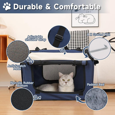 KVIDA Soft-Sided Pet Carrier 24"x16"x16" for 2 Cats or Small Dogs (Up to 55lbs), Waterproof, Foldable & Machine Washable, Plush Travel Crate & Portable Cat Bed for Home & Travel Use