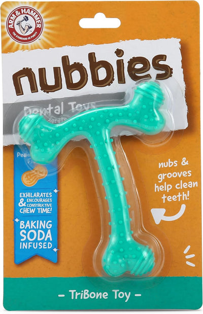 Arm & Hammer Nubbies T-Bone Dental Dog Chew Toys, Peanut Butter Flavor - Durable Nylon Chewing Toys for Dogs, Done Bone Toy, Teeth Cleaning Bones for Chewers Help Remove Plaque and Tartar