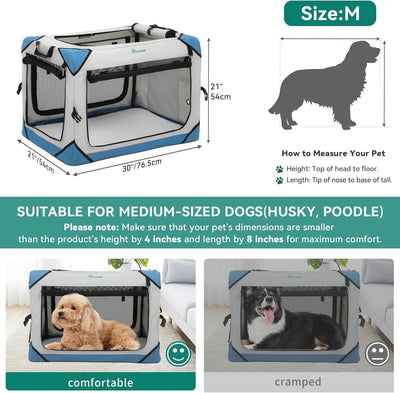 YITAHOME Collapsible Dog Crate, 4-Door Portable Travel Dog Crate with Durable Mesh Windows, Foldable Soft Dog Crate Kennel for Indoor & Outdoor(30" L x 21" W x 21" H)