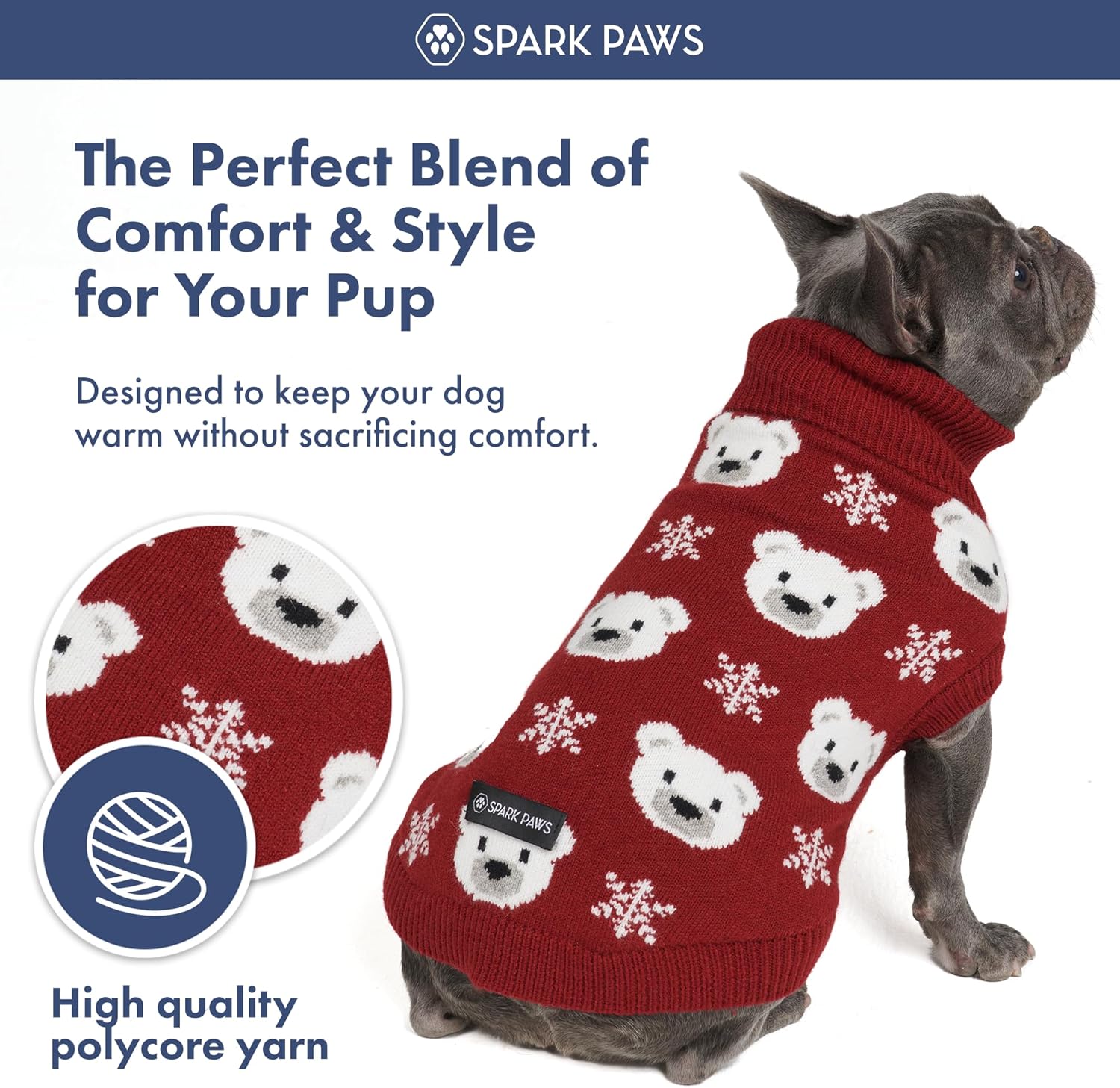 Spark Paws Christmas Dog Sweater – Ultra Soft Holiday Knit Sweater for Small, Medium & Large Dogs, Cute Pet Sweater for French Bulldogs & Big Dogs, Easy Potty V Cut Design Jacket - (Polar Bear, 3XL)