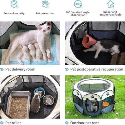 Portable Pet Playpen, Dog Playpen Foldable Pet Exercise Pen Tents Cat House Playground for Puppy Kitten Indoor Outdoor Travel Camping Use