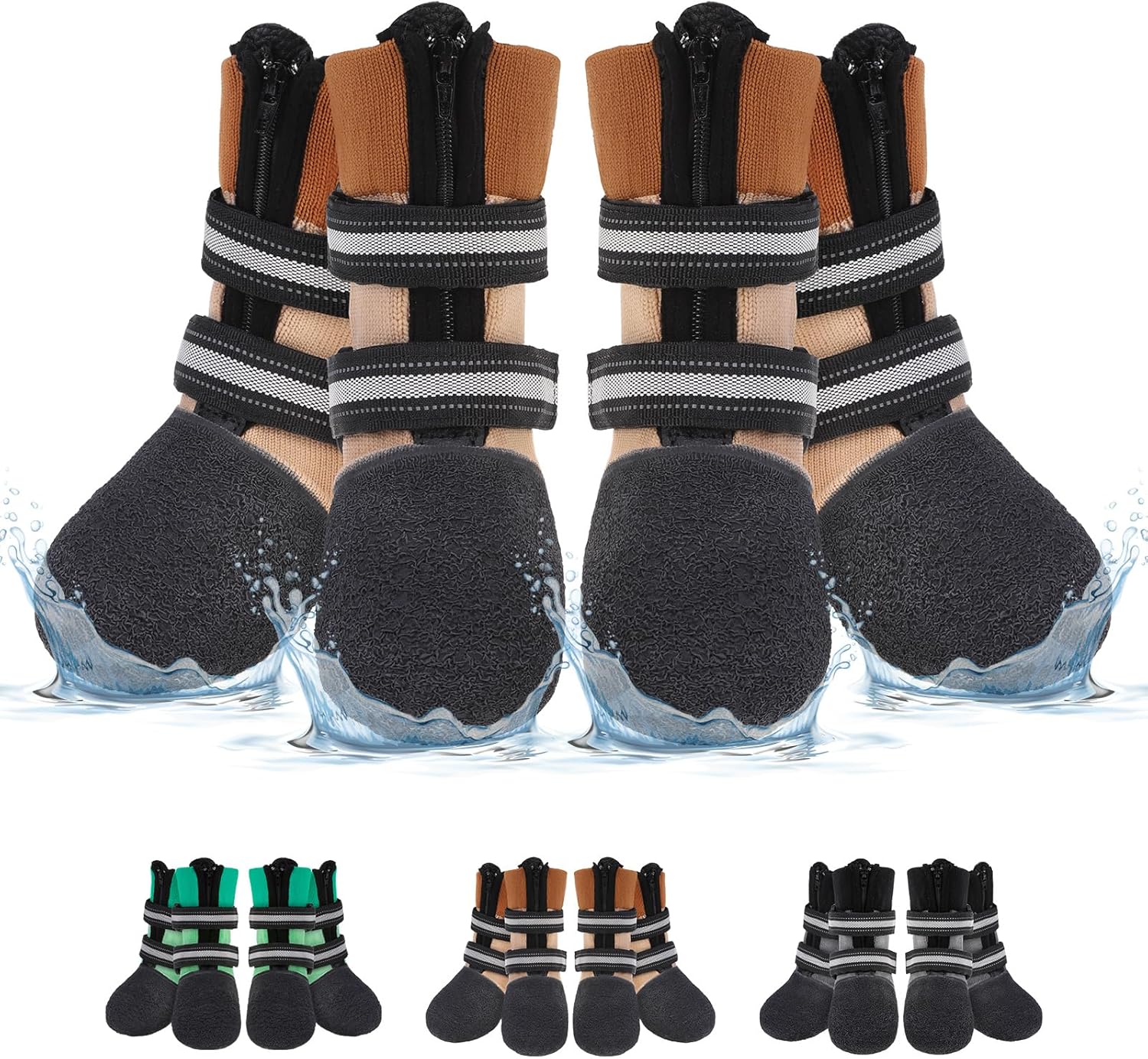 BEAUTYZOO Waterproof Dog Shoes for Winter Cold Weather, Anti-Slip Dog Socks Boots & Paw Protectors, Zipper Dogs Booties to Prevent Licking, Indoor Outdoor Reflective for Small Medium Large Senior Dogs