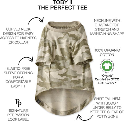 Toby II - The Perfect Tee, 3 Pack Short Sleeve Pet T-Shirt 100% Organic Cotton Tees Clothes for Small, Medium, Large Dogs, Sage Camo, Small