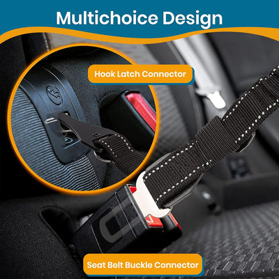 PAWBEE 2 Pack Dog Seat Belts for Cars - Adjustable, Elastic Bungee Dog Car Harness with Easy Clip, 3-in-1 Safety Dog Car Seat Belt, Durable Car Leash Seatbelt for Medium to Large Dogs
