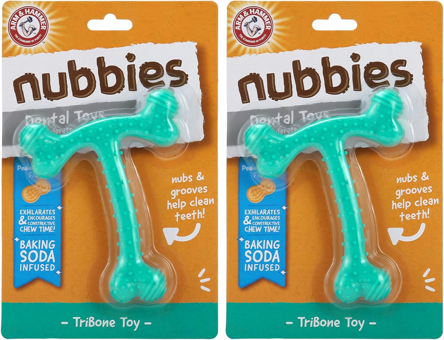 Arm & Hammer Nubbies T-Bone Dental Dog Chew Toys, Peanut Butter Flavor - Durable Nylon Chewing Toys for Dogs, Done Bone Toy, Teeth Cleaning Bones for Chewers Help Remove Plaque and Tartar
