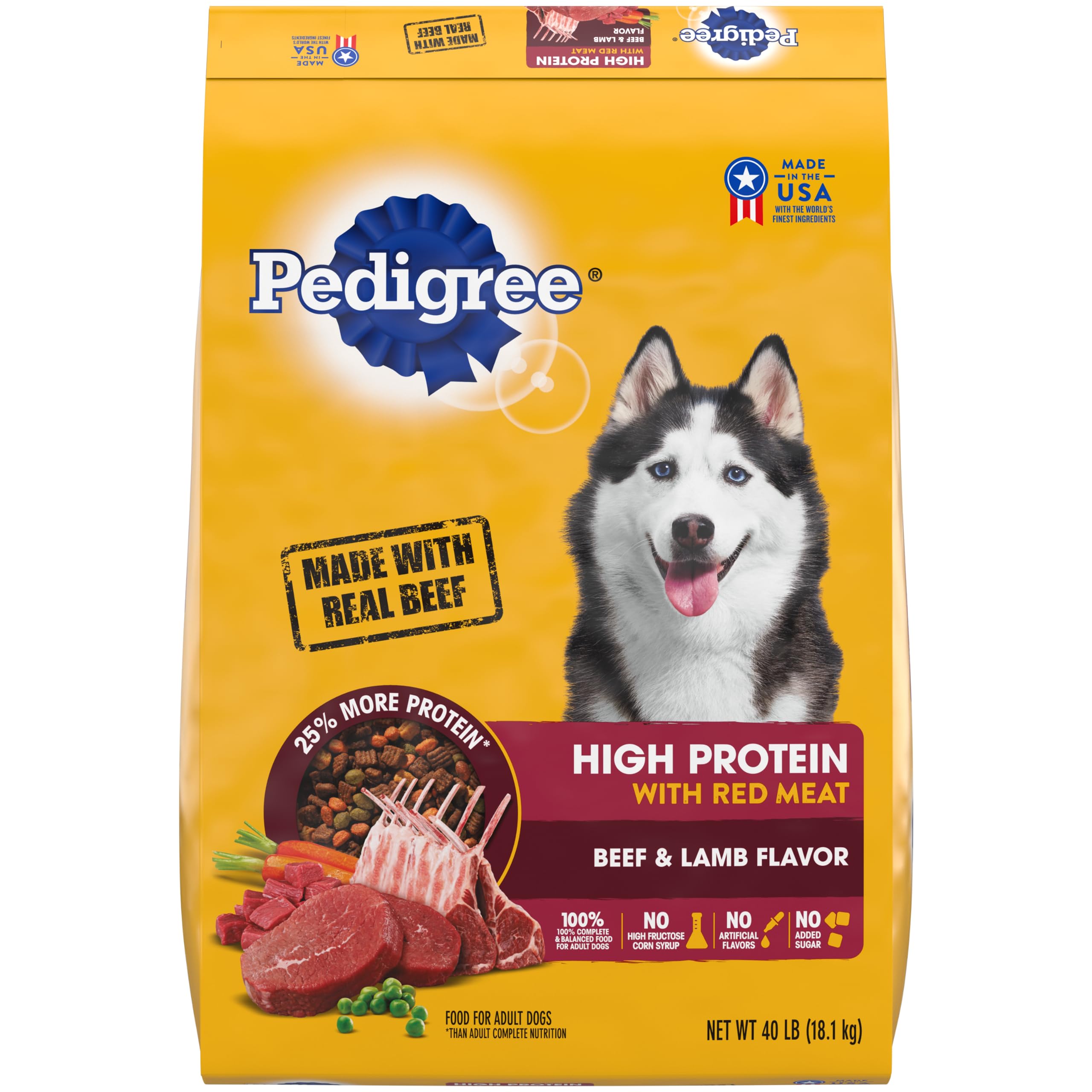 Pedigree High Protein Adult Dry Dog Food Beef and Lamb Flavor Dog Kibble, 18 lb. Bag