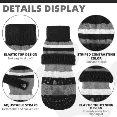 KOOLTAIL Anti Slip Dog Socks for Hot Pavement, 3 Pairs Dog Boots & Paw Protectors to Prevent Licking Paws with Grippers, Double Sides Booties Shoes for Hardwood Floors Small Medium Large Senior Dogs