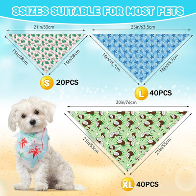 100 Pcs Dog Bandanas - Hawaiian Summer 3 Sizes Washable Adjustable Bandanas for Beach - Small, Medium, Large Pets