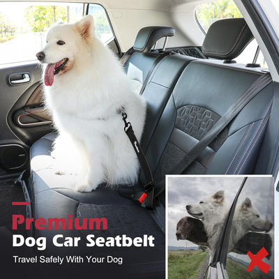 Pawaboo Dog Car Seatbelt, Universal Pet Safety Belt, Chew-Proof Dog Car Restraint with Adjustable Strap, Nylon Woven Belt & PVC Shell Dog Seatbelt, Dog Leash with 360° Hook,20 in, 2 Pack, Black