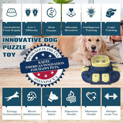 KADTC Dog Puzzle Toys Level 2 in 1 for Small/Medium/Large Dogs Slow Feeder with Button Mind Game Anti Boredom Keep Them Busy Enrichment Toy Treat Puzzles Food Dispenser Puppy Brain Mental Stimulation