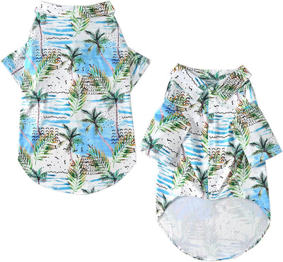 Hawaii Shirt for Dogs - Seabeach Prints Polo T-Shirt, Breathable Cool Beach Style Summer Clothes for Boys and Girls (Large, Blue)