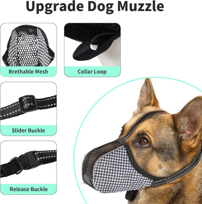 Dog Muzzle for Extra Small Dogs Soft Air Mesh Muzzles Anti & Prevent Biting Chewing Barking Reflective Ajustable Full Coverage Dog Mouth Guard Cover for Grooming Scavenging Black XS