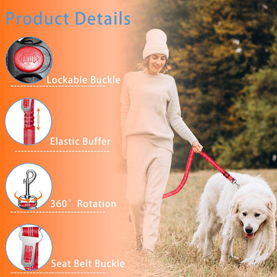 3-Piece Reflective Dog Seatbelt Set - Retractable, Heavy-Duty, Adjustable for Vehicle Headrests - Red
