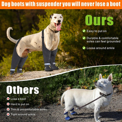 Idepet Dog Suspender Boots, Anti-Slip & Fall Waterproof Tall Dog Shoes Boots Legging for Small Medium Dog, Adjustable Suspender Boots for Winter Snow Rain Hiking Paws Protector 6