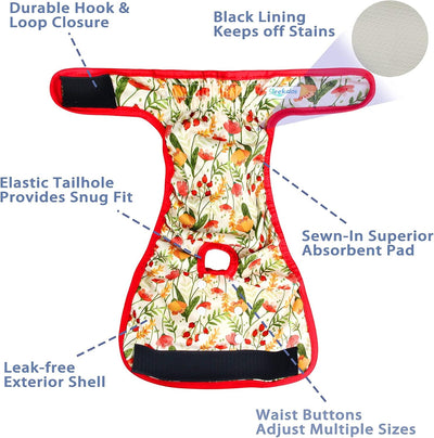 Leekalos Pañales reutilizables lavables para perras, pañales para perras, altamente absorbentes, pañales ajustables para cachorros, pañales para cachorros para bragas de período de perro (S, flora)