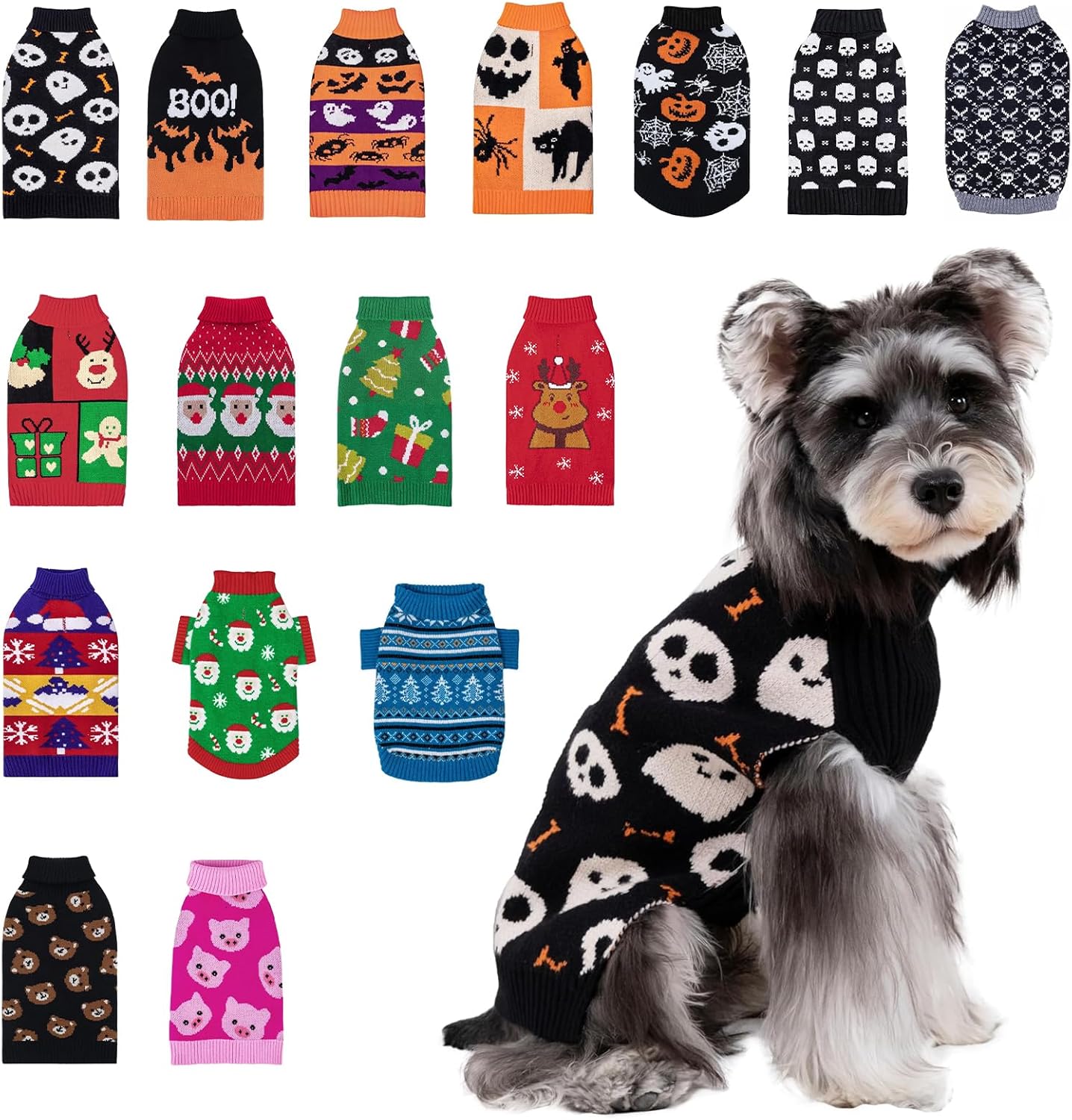 CuteBone Dog Sweater for Small Dogs Pink Pig Knit Puppy Sweater Turtleneck Pet Winter Clothes Cat Apparel with Harness Hole