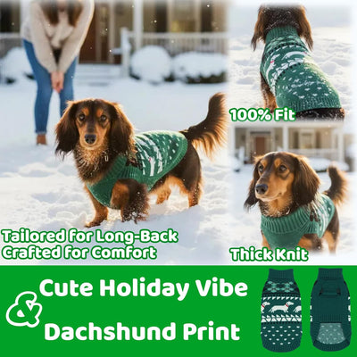 Ultra-Soft Turtleneck Mini Dachshund Sweater, Winter Christmas Knitted Dachshunds Vest Sweaters for Small Dog, Pullover Weiner Clothes for Girls Boys Dogs, Weenie Outfit for Miniature Dogs(Green, XS)