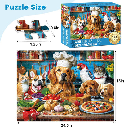 500 Piece Puzzles for Adults, Funny Puppy Animal Jigsaw Puzzles, Food Kitchen Jigsaw Puzzle, Animal Pet Lover Challenging Puzzles for Friends Family Activity Game Nights Gifts, 20.5×15 in